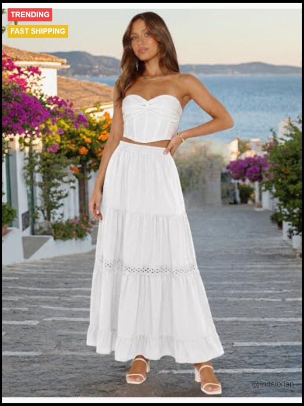 Boho Lace Crochet Tiered Flowy A-Line Maxi Skirt - Picture 3 of 7